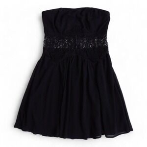 Miss Avenue‎ Black Strapless Mini Skirt Lace Midriff Dress | Small
